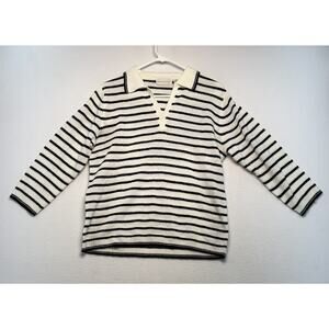 White Stag Vintage Womens Lightweight Summer Sweater L VNeck Striped Casual